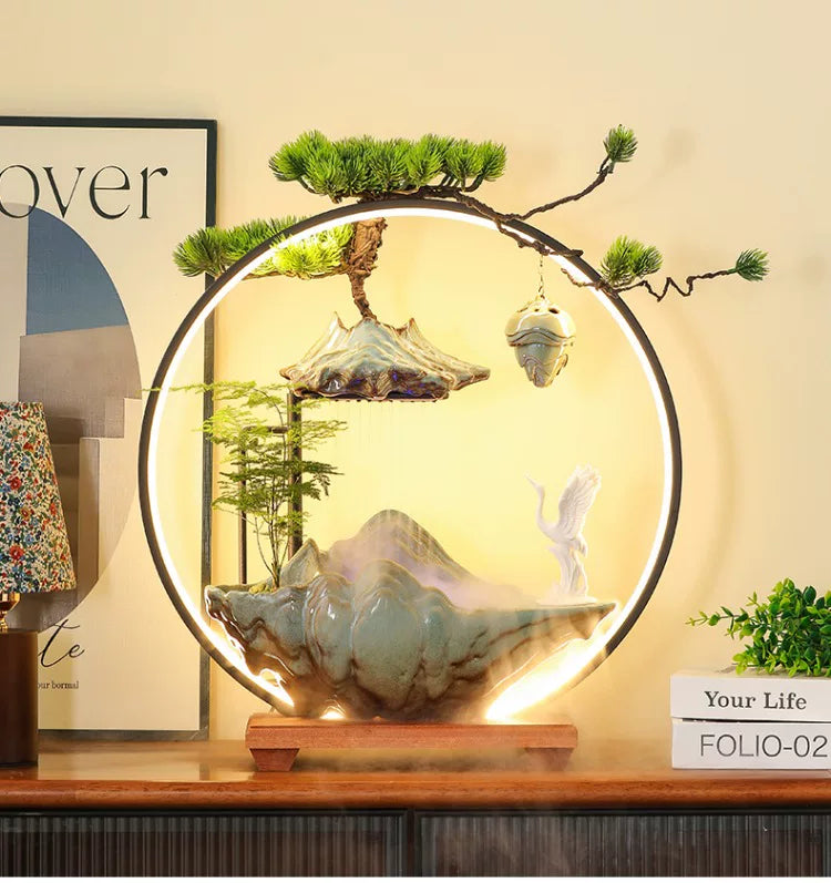 Flowing Water "High Mountain" Bonsai Fountain – Zen Tabletop Water Feature, Feng Shui Prosperity Gift