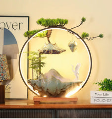 Flowing Water "High Mountain" Bonsai Fountain – Zen Tabletop Water Feature, Feng Shui Prosperity Gift