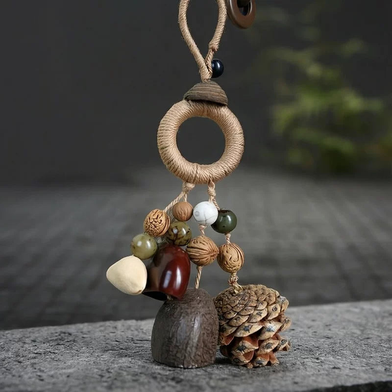 Natural Seed Shell Bell Charm – Handmade Fruit Shell Shaker, Bag Charm / Car Hanging / Wind Chime for Sound Healing