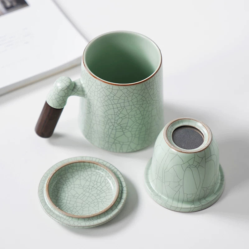 Ru Kiln Tea Cup Office Personal Tea Cup High-end Mug Ceramic Cup Porcelain Filter Cup Gift Box