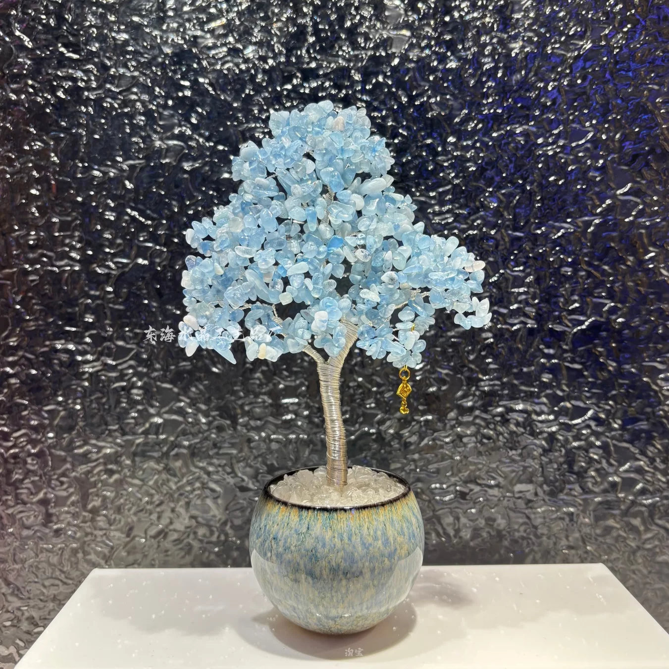 Natural Aquamarine Crystal Tree – Blue Stone Bonsai for Desk Decor & Creative Gift (8/15/18 cm) 18cm