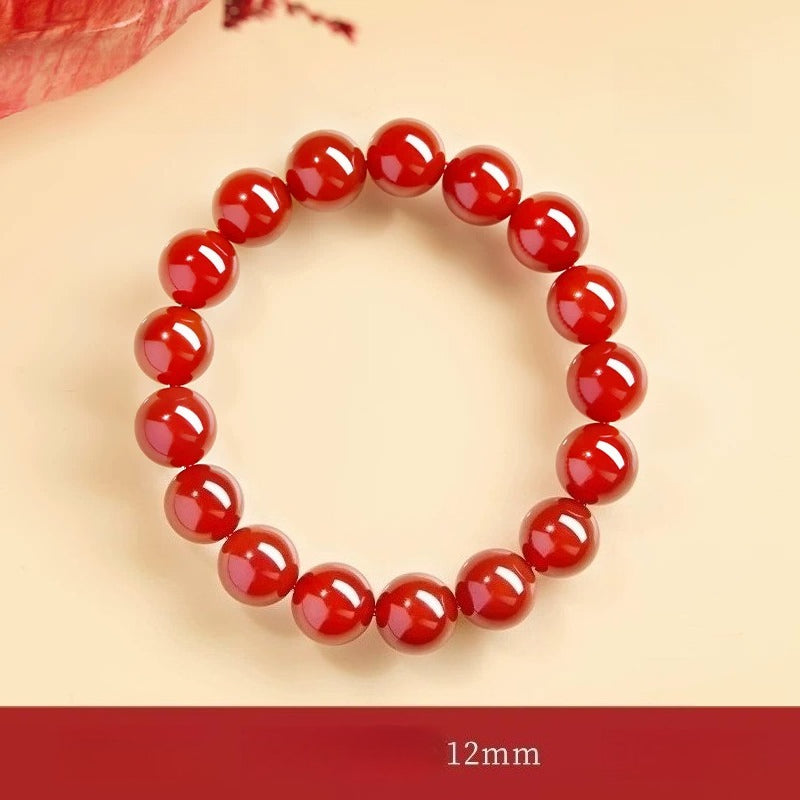 Natural Red Agate & “Ink Jade” Bracelet – Authentic Gemstone Bead Strand for Women Red Agate 12MM