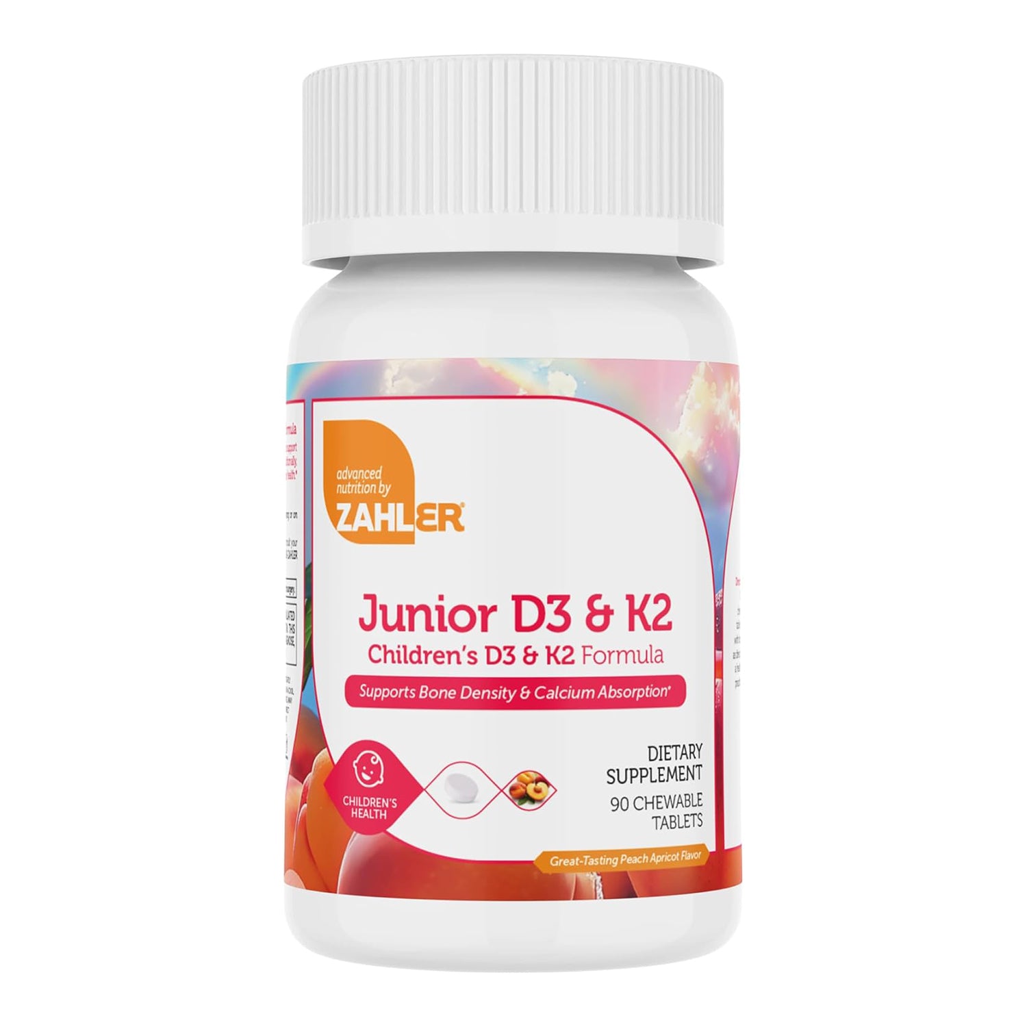 Zahler - Junior Vitamin D3 + K2 Chewable Tablets for Kids to Support Healthy Bones & Teeth Less Sugar Than Gummies (90 Count)