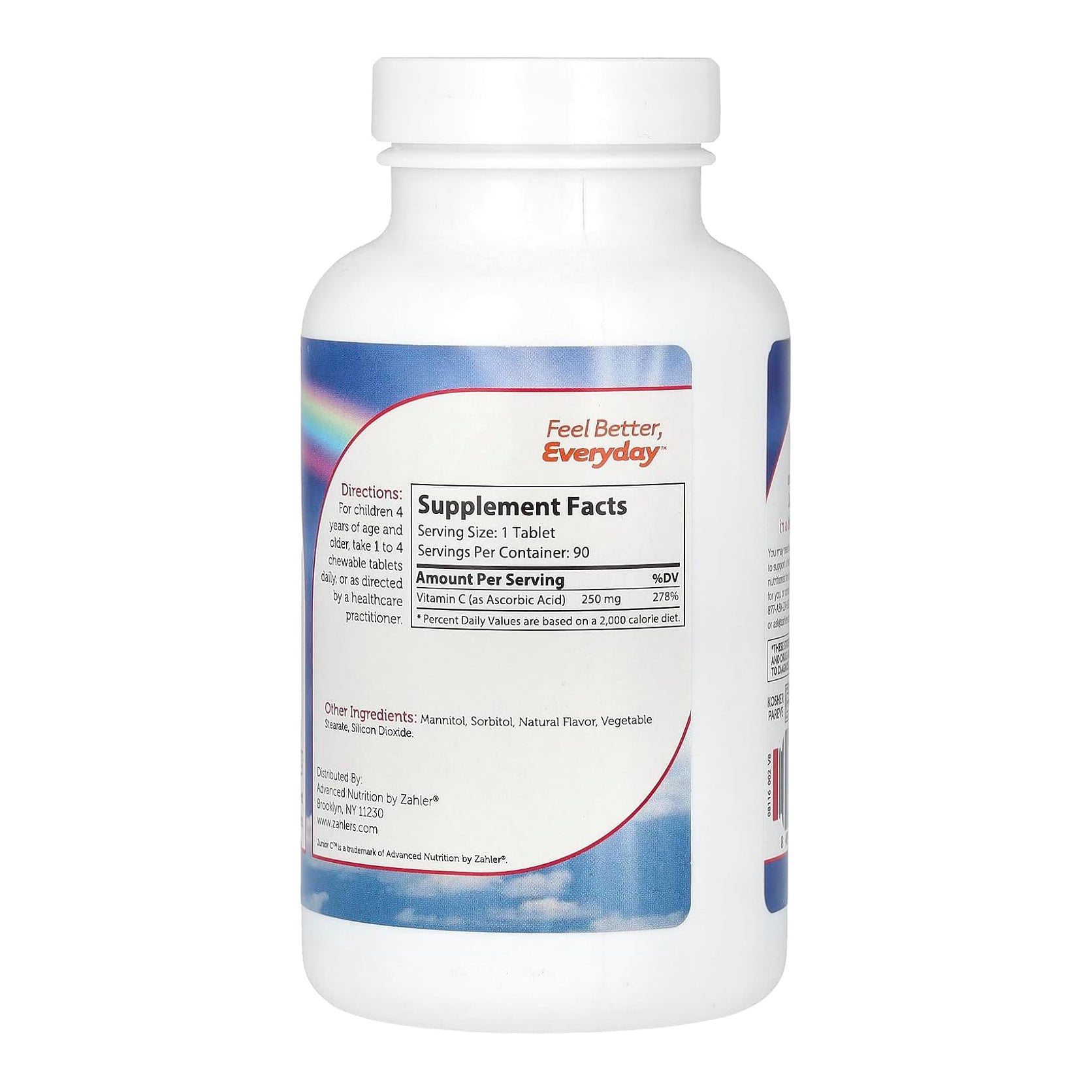 Zahler Junior C, Advanced Chewable Vitamin C, Natural Orange, 250 mg, 90 Chewable Tablets