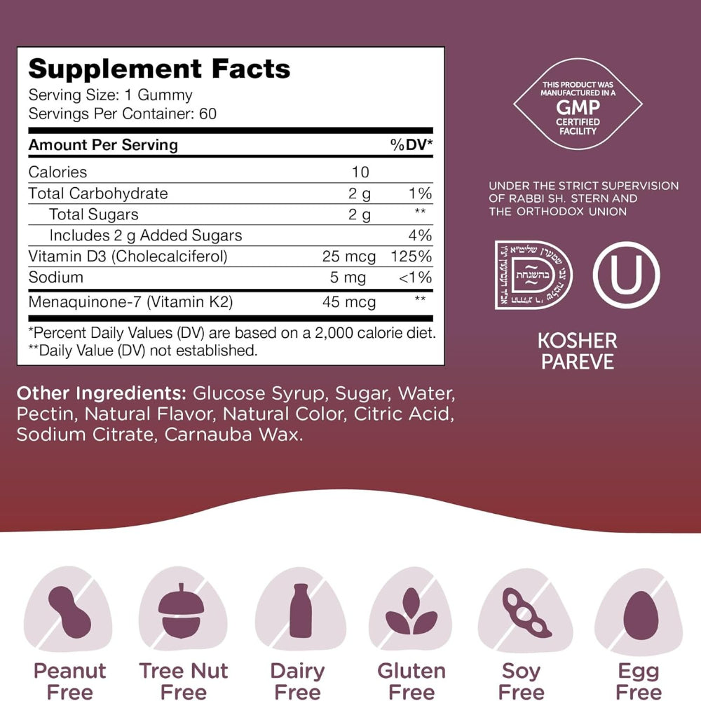 Zahler Chapter One Vitamin D3 K2 Gummies, Contains 1000IU of Vitamin D3 and 45MCG of Vitamin K2 60 Gummies