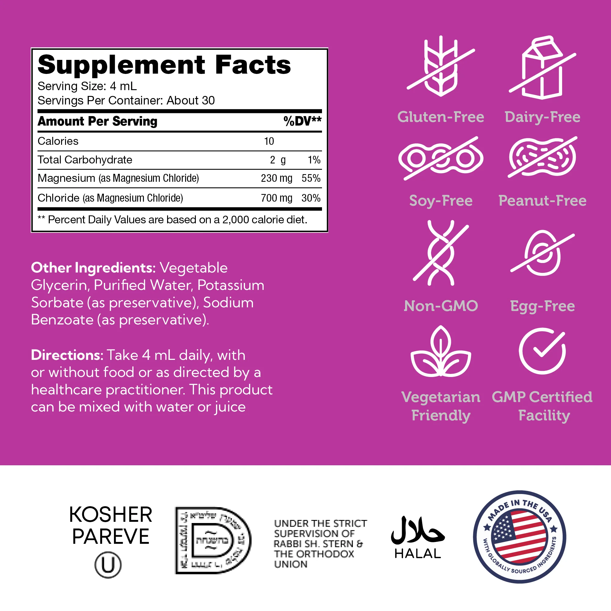 Zahler Magnesium Liquid Super-Strength Magnesium Muscle Calming Support, 4 FL OZ. Unflavored.