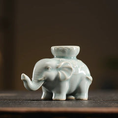 Ru Kiln Elephant Lid Rest & Tea Pet – Teapot/Gaiwan Lid Holder, Chinese Tea Table Decor