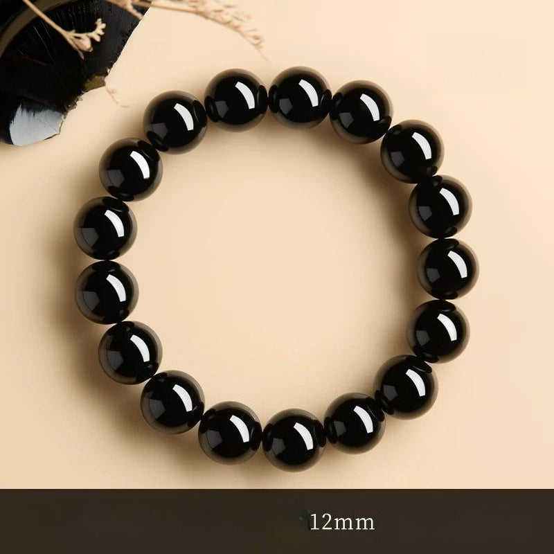 Natural Red Agate & “Ink Jade” Bracelet – Authentic Gemstone Bead Strand for Women Black Agate 12MM