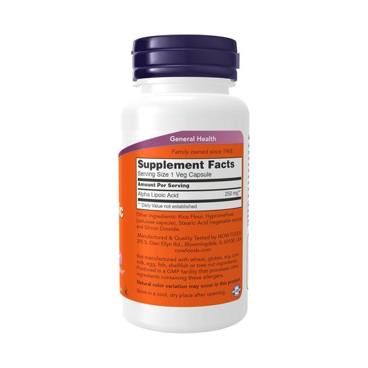 NOW Foods Supplements, Alpha Lipoic Acid 250 mg, Supports Glutathione Production*, Free Radical Scavenger*, 60 Veg Capsules