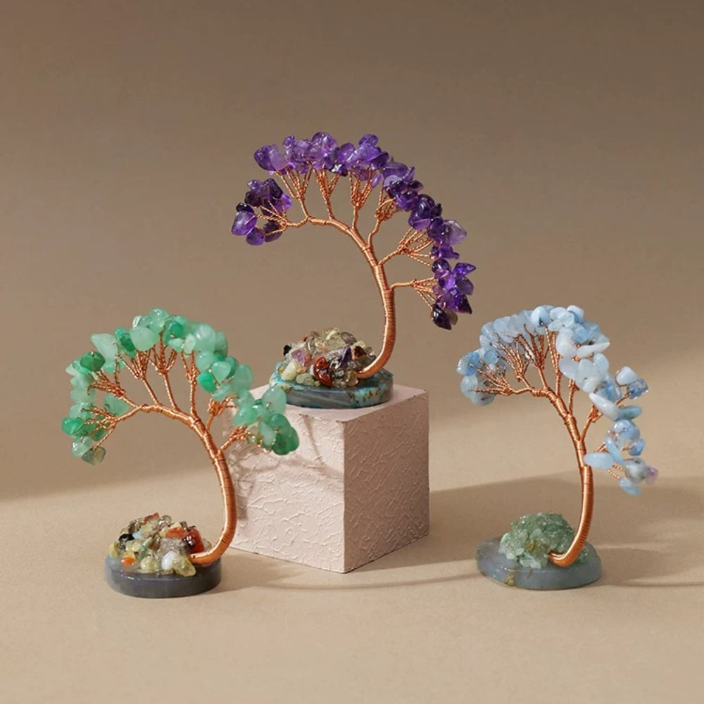 Natural Gemstone Money Tree – 6 Colors (Amethyst/Aquamarine/Agate etc.) Feng Shui Desk Ornament