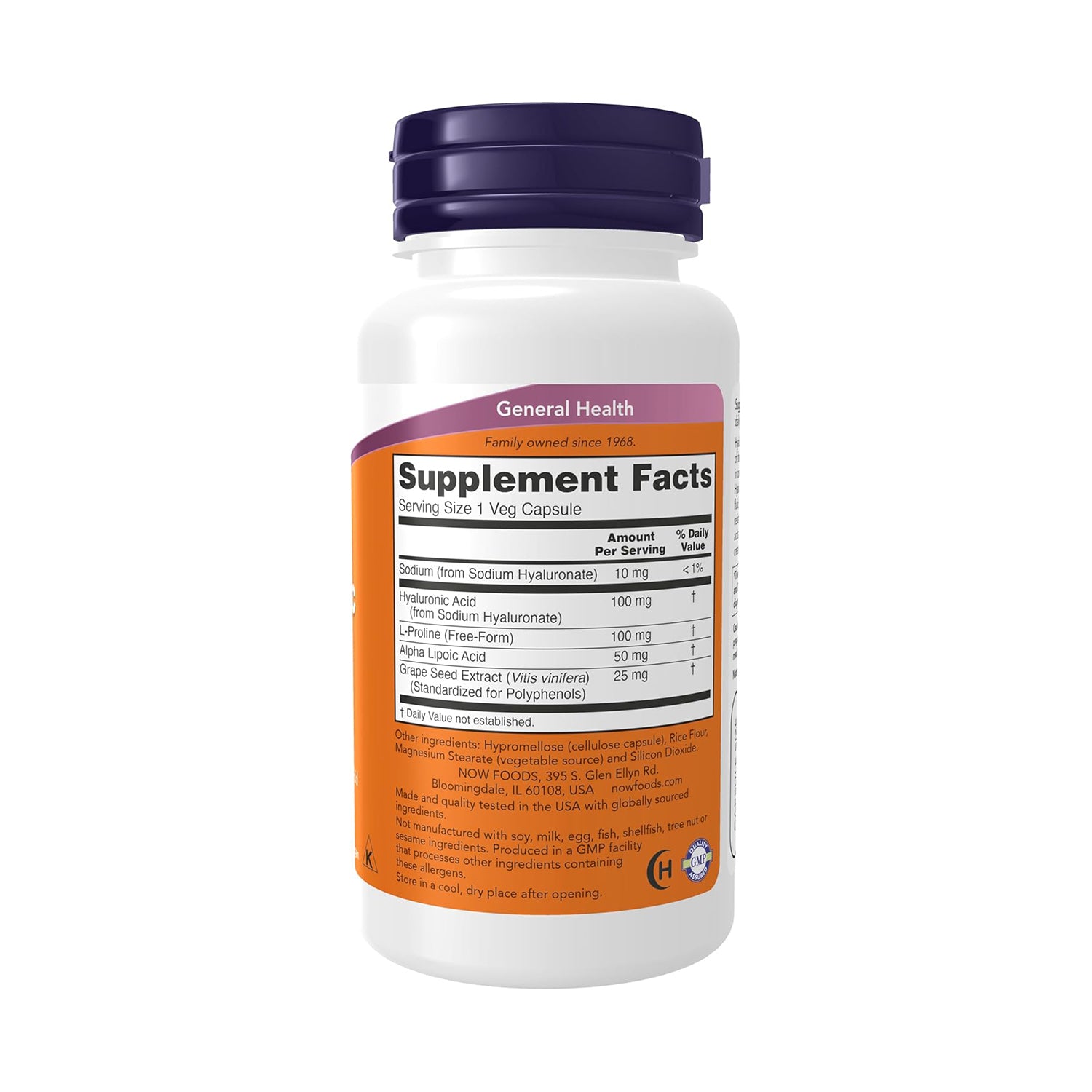 NOW Foods Supplements, Hyaluronic Acid 100 mg, 60 Veg Capsules