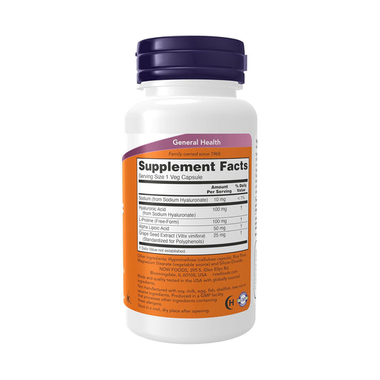 NOW Foods Supplements, Hyaluronic Acid 100 mg, 60 Veg Capsules