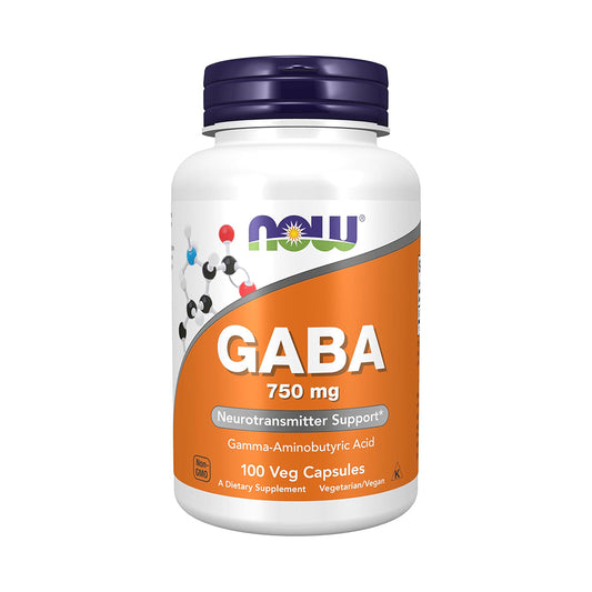 NOW Foods Supplements, GABA (Gamma-Aminobutyric Acid) 750mg, Neurotransmitter Support*, 100 Veg Capsules