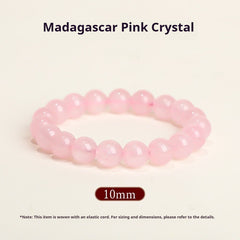 Natural Rose Quartz Bracelet – Pink Crystal Beaded Stretch Bangle for Friendship & Love (6/8/10/12mm) Madagascar Pink Crystal 10MM