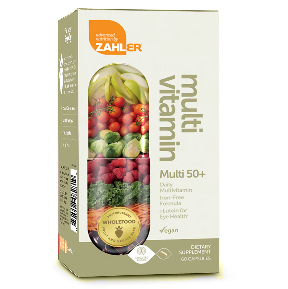 Zahler Multivitamin 50+, Iron-Free Formula + Lutein for Eye Health, 60 Capsules.