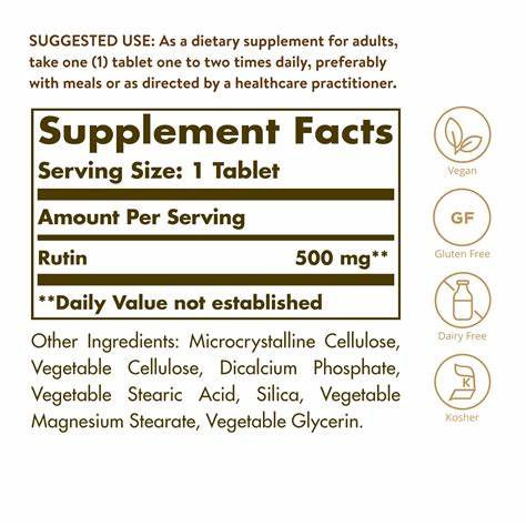 Solgar Rutin 500 mg, 100 Tablets - Antioxidant - Natural Bioflavonoid - Vegan, Gluten Free, Dairy Free, Kosher - 100 Servings