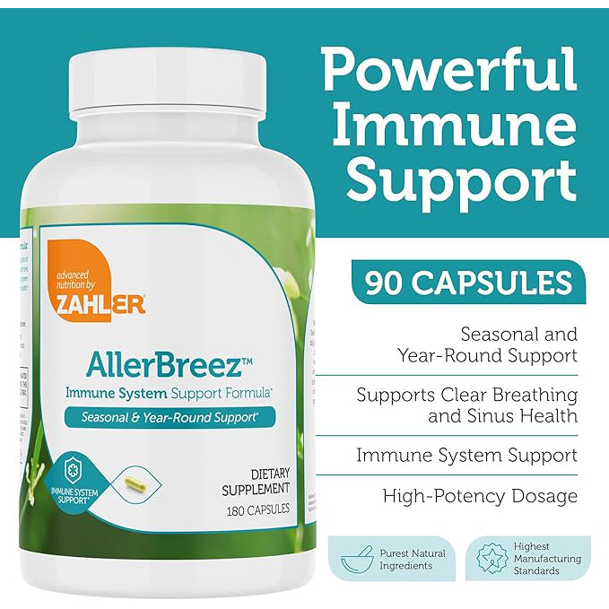 Zahler AllerBreez Immune System Support Formula with Vitamin C, Quercetin, Vitamin B5, MSM & Stinging Nettle (180 Capsules)
