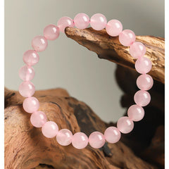 Natural Rose Quartz Bracelet – Pink Crystal Beaded Stretch Bangle for Friendship & Love (6/8/10/12mm)