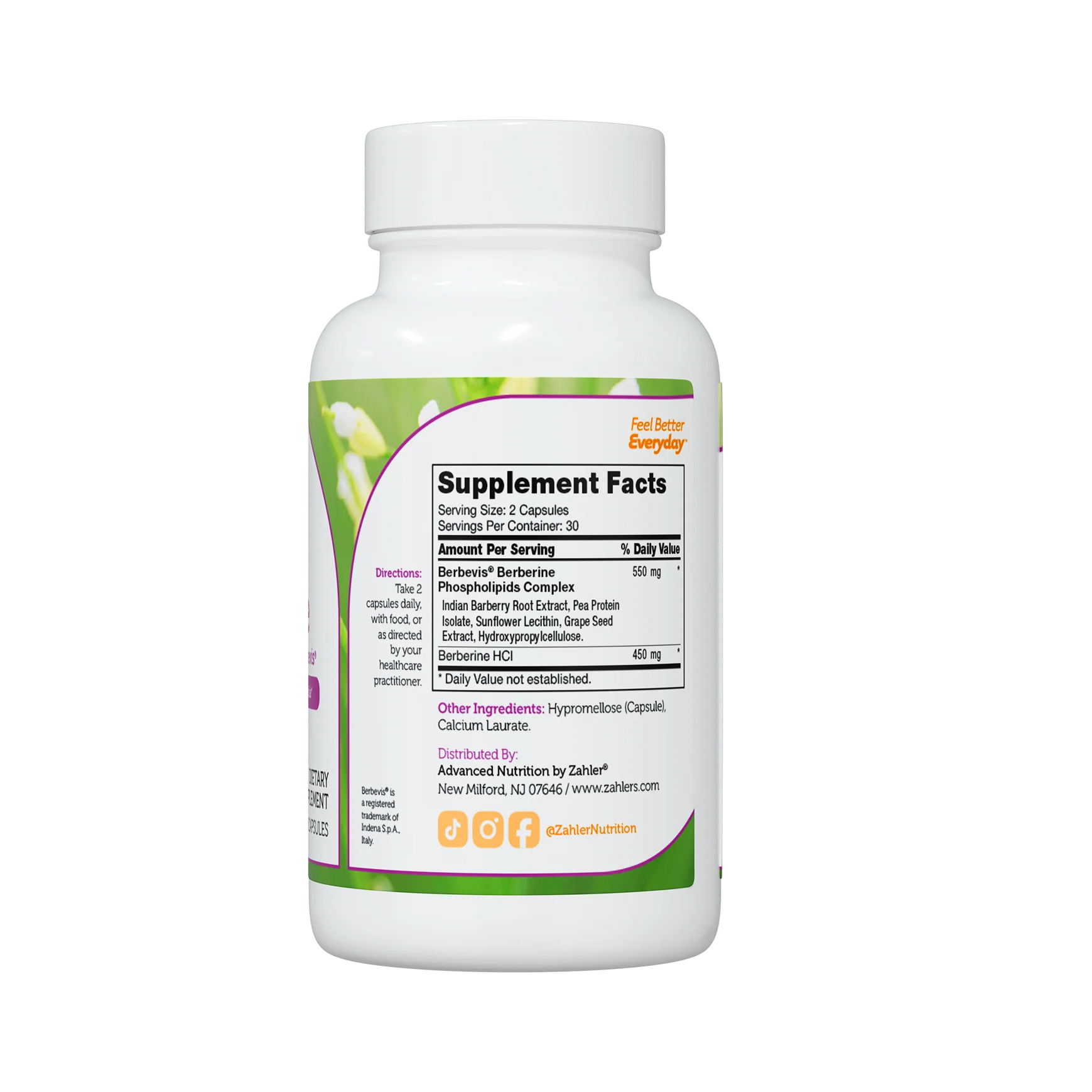 Zahler Berberine with Clinically Evaluated Berbevis , 60 Capsules