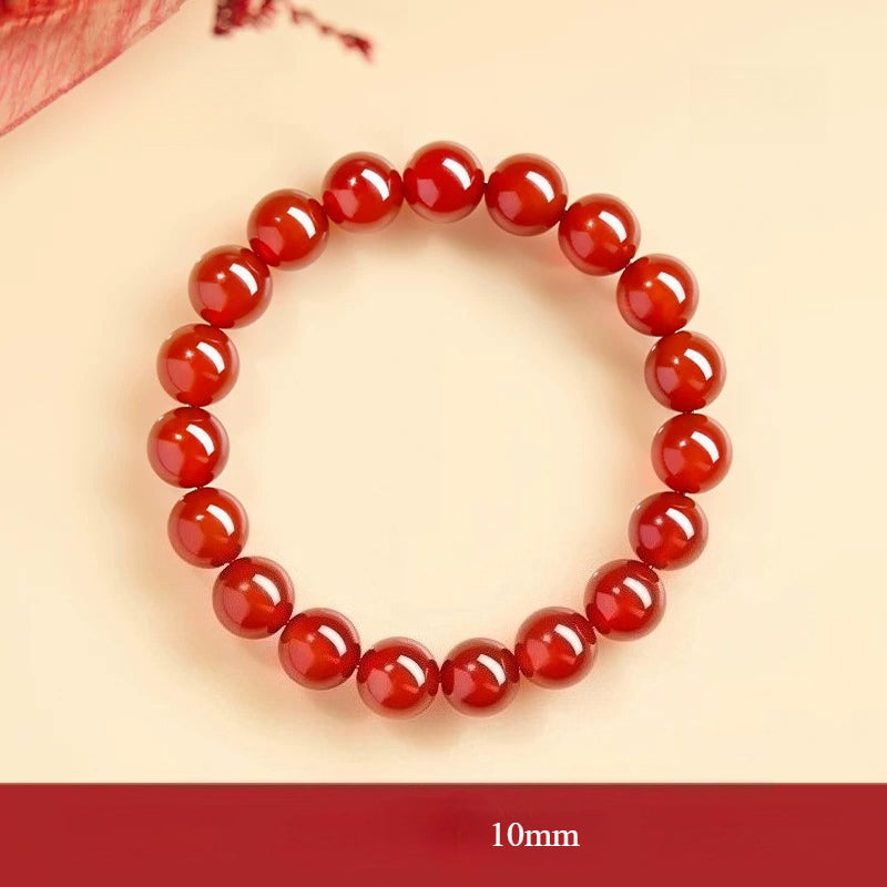 Natural Red Agate & “Ink Jade” Bracelet – Authentic Gemstone Bead Strand for Women Red Agate 10MM