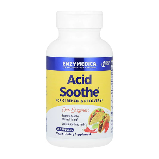 Enzymedica, Acid Soothe, Support for Occasional Heartburn, 3-in-1 Formula with Enzymes & Soothing Herbs, 90 Count