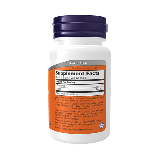 NOW Foods Supplements, L-Theanine 200 mg with Inositol, Stress Management*, 60 Veg Capsules