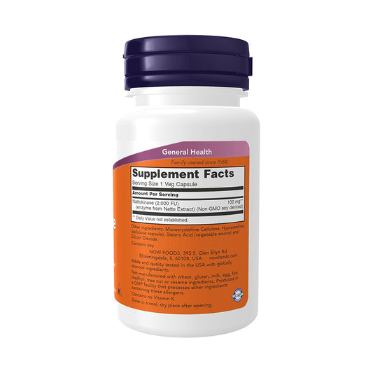 NOW Supplements, Nattokinase 100 mg (from Non-GMO Soy) with 2,000 FUs of Activity, 60 Veg Capsules