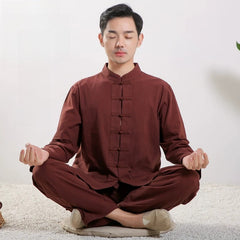 Xuanshan unisex lay suit tea suit cotton and linen wide-leg pants Chinese style Zen Chinese Tang style Zen suit set Male Coffee