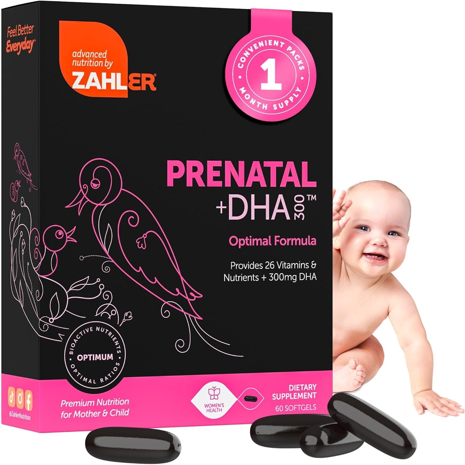 Zahler Prenatal Vitamin with DHA & Folate - DHA Supplements & Prenatal Multivitamin for Mother and Child 60 Count