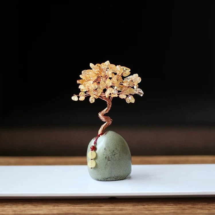 Natural Citrine Money Tree – Crystal Bonsai for Desk, Office & Tea Table