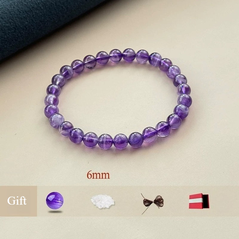 Natural Amethyst Bracelet – Purple Crystal Beaded Stretch Bangle for Calm, Clarity & Everyday Wear (6/8/10/12/14mm) 6mm