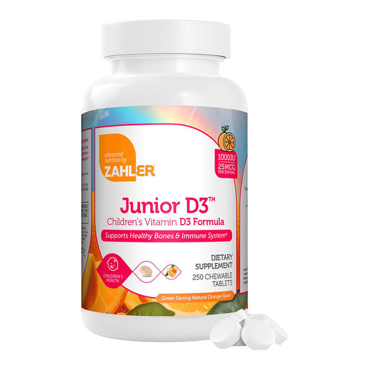 Zahler, Junior D3, Advanced Vitamin D3 Formula, Orange, 25 mcg (1,000 IU), 250 Chewable Tablets