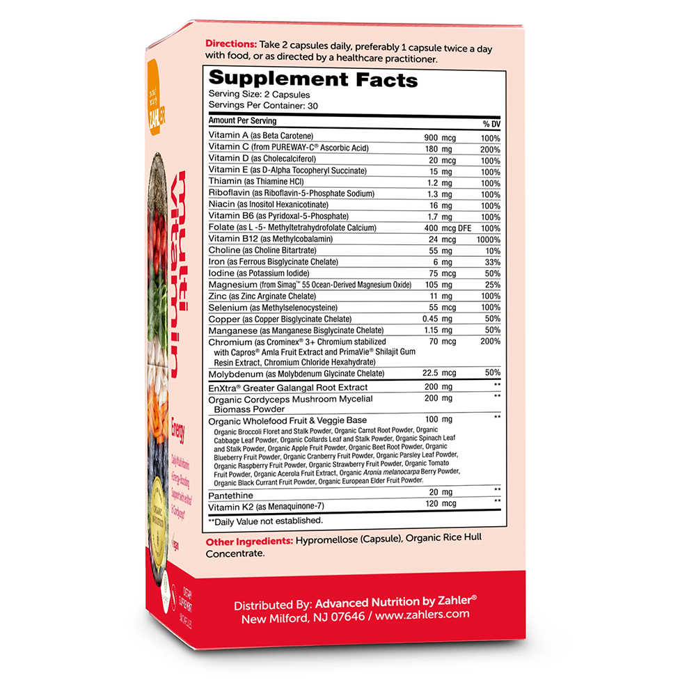 Zahler, Mutivitamin Energy, Daily Multi + Energy Boosting Support with enXtra & Cordyceps, 60 Capsules