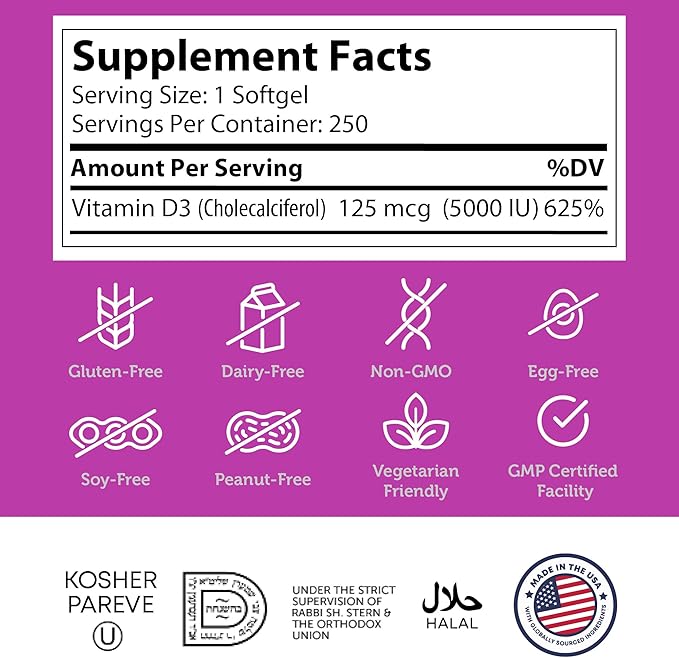 Zahler - Advanced Vitamin D3 5000 IU Softgels (250Count) Vitamin D for Immune Support, Bone, Teeth & Muscle Health