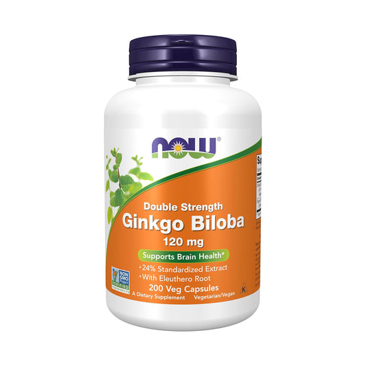 NOW Foods Supplements, Ginkgo Biloba 120 mg, Double Strength, Non-GMO Project Verified, 200 Veg Capsules