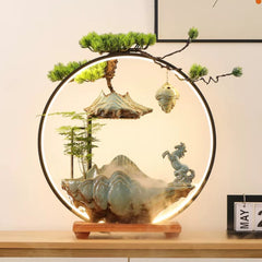 Flowing Water "High Mountain" Bonsai Fountain – Zen Tabletop Water Feature, Feng Shui Prosperity Gift