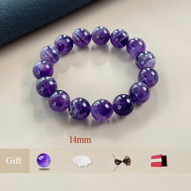 Natural Amethyst Bracelet – Purple Crystal Beaded Stretch Bangle for Calm, Clarity & Everyday Wear (6/8/10/12/14mm) 14mm