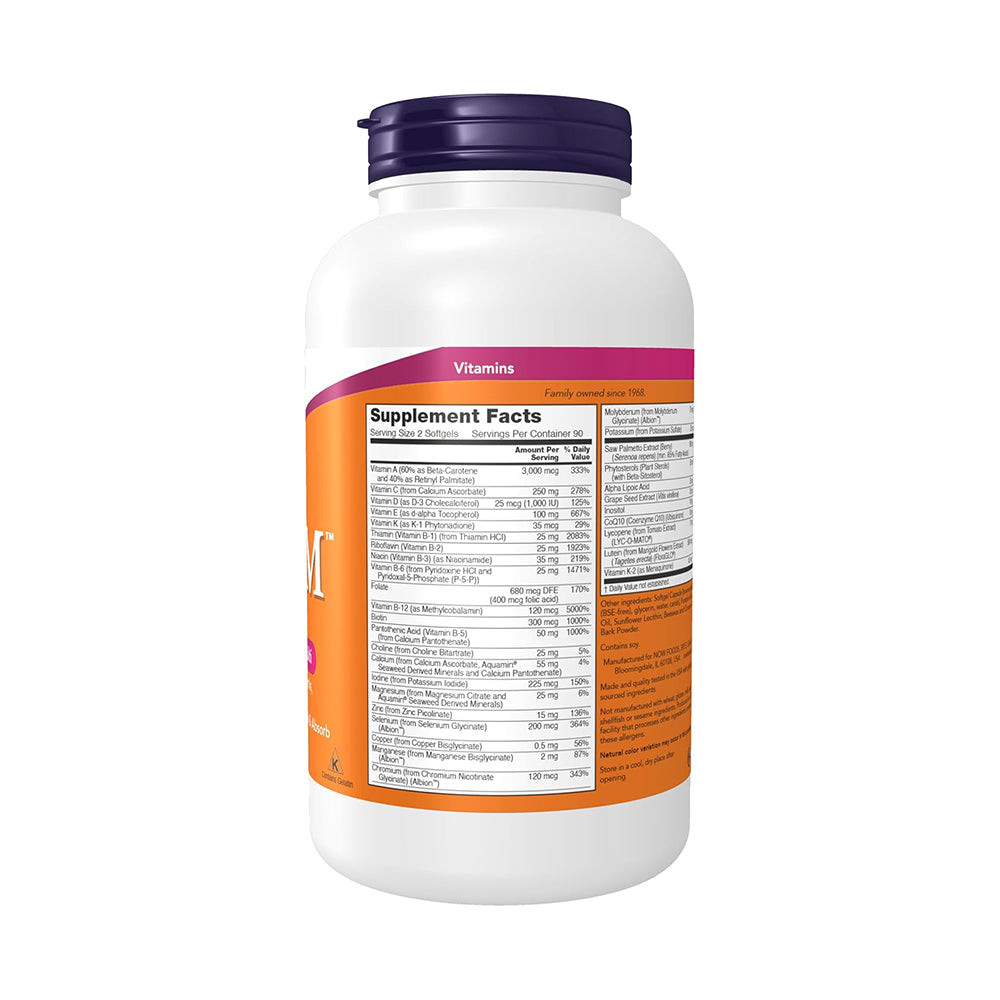 NOW Foods Supplements, ADAM™ Men's Multivitamin with Saw Palmetto, Plant Sterols, Lycopene & CoQ10, 180 Softgels