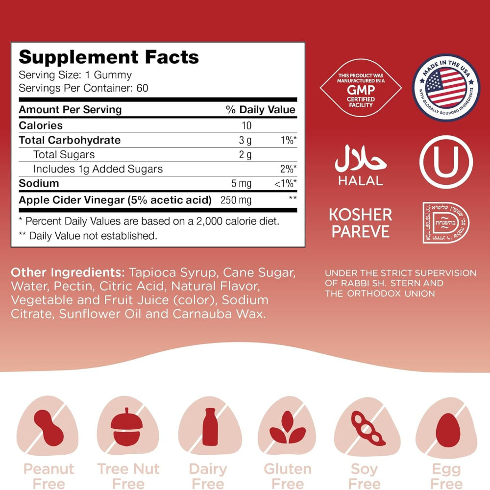 Zahler - Apple Cider Vinegar Gummies- Detox Support & Cleanse - Gut Health & Metabolism Support - 60 Pineapple Flavored Gummies.