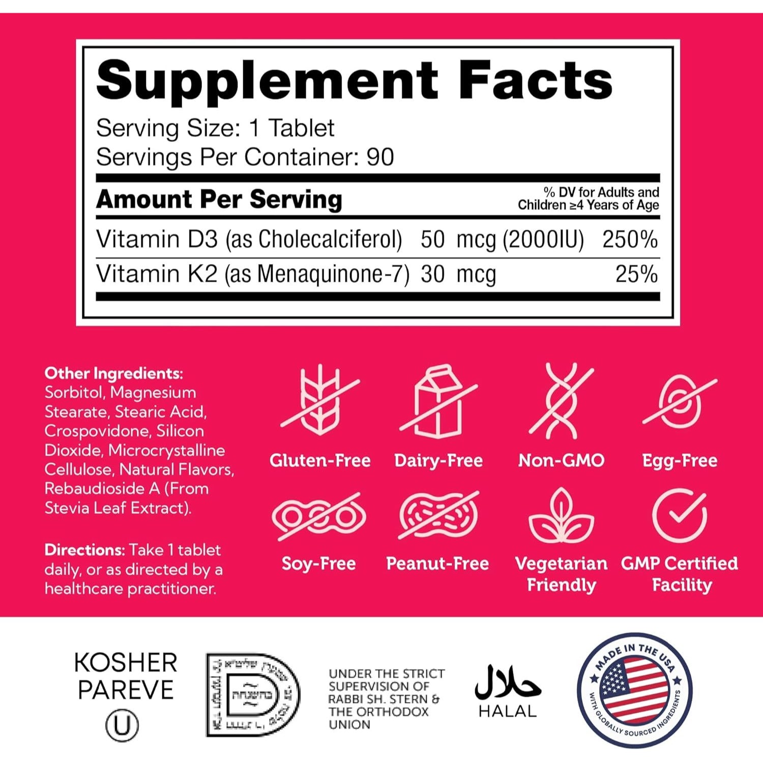 Zahler - Junior Vitamin D3 + K2 Chewable Tablets for Kids to Support Healthy Bones & Teeth Less Sugar Than Gummies (90 Count)