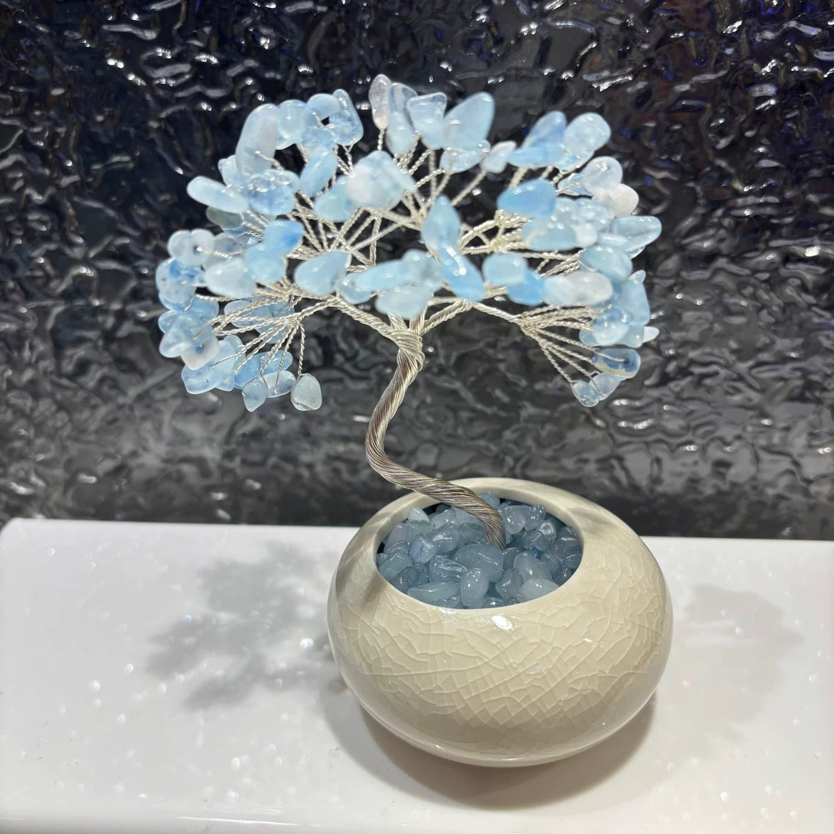 Natural Aquamarine Crystal Tree – Blue Stone Bonsai for Desk Decor & Creative Gift (8/15/18 cm) 8cm