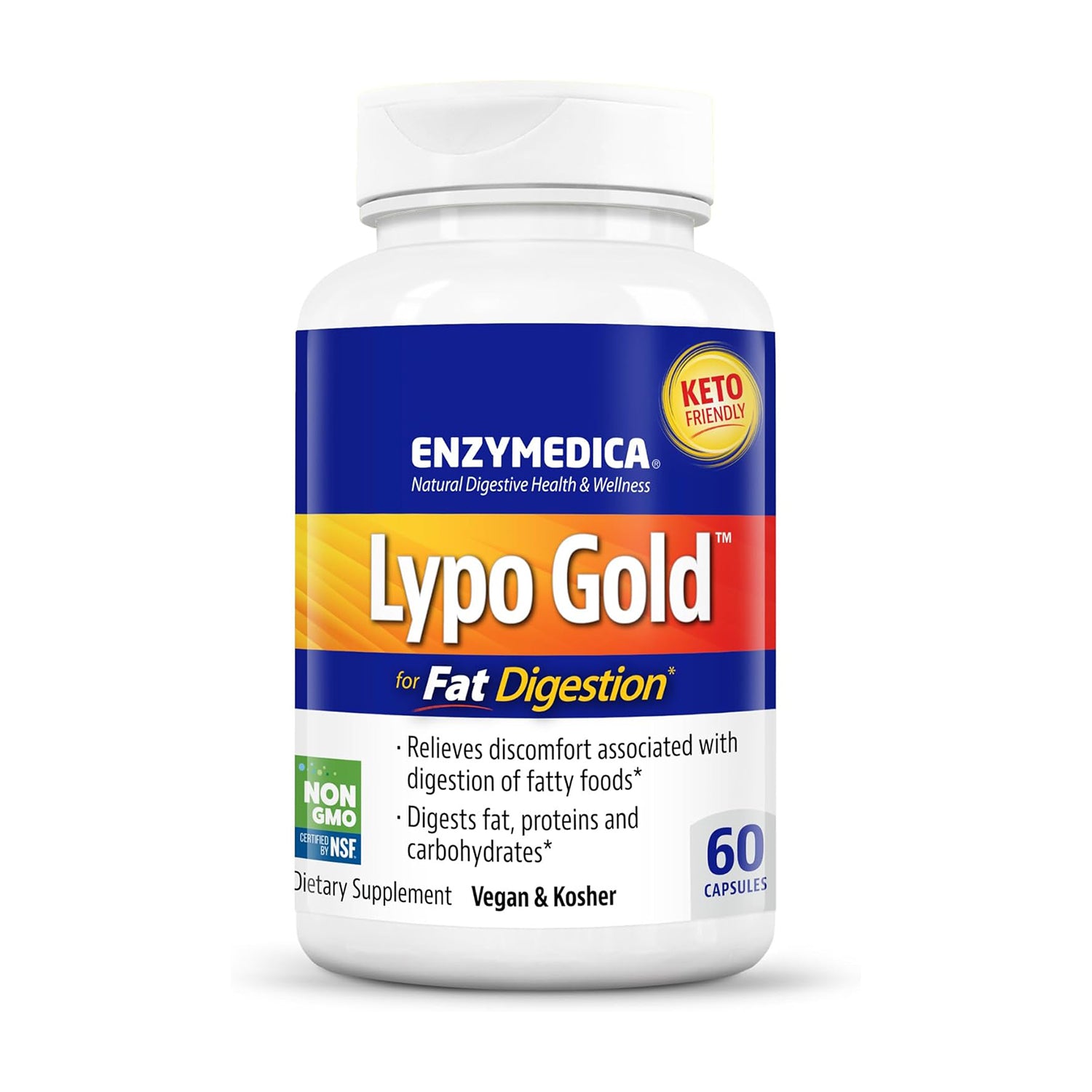 Enzymedica Lypo Gold, Digestive Enzymes for Fat Digestion, Offers Fast Acting Gas & Bloating Relief, 60 Count