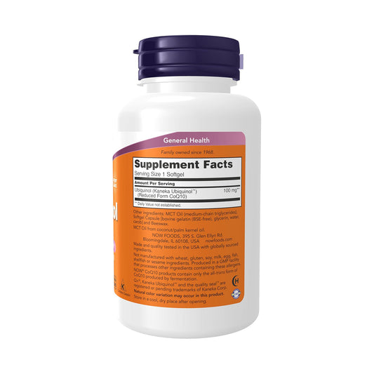 NOW Supplements, Ubiquinol 100 mg, High Bioavailability (the Active Form of CoQ10), 120 Softgels