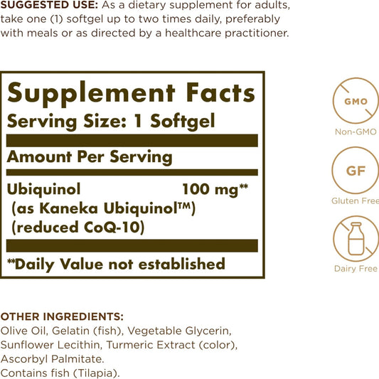 SOLGAR 100 Mg (Reduced Coq-10) Softgels Ubiquinol, 50 CT