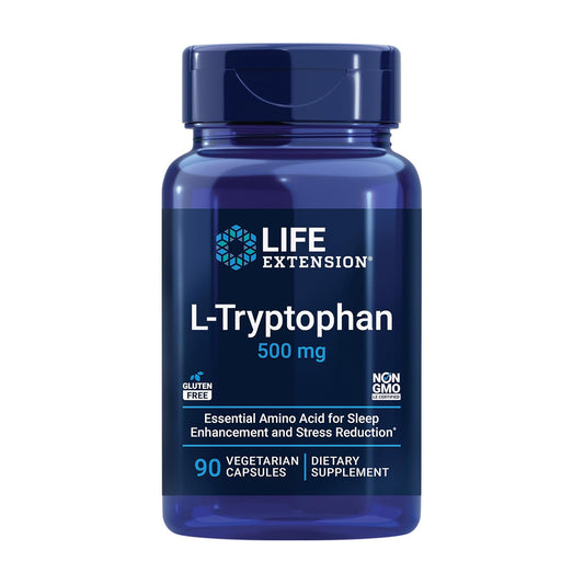 Life Extension L-Tryptophan, 500 mg, Encourages Healthy Serotonin Levels and Promotes Healthy Sleep, Mood, Stress Response & Satiety,90 Capsules