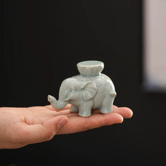 Ru Kiln Elephant Lid Rest & Tea Pet – Teapot/Gaiwan Lid Holder, Chinese Tea Table Decor
