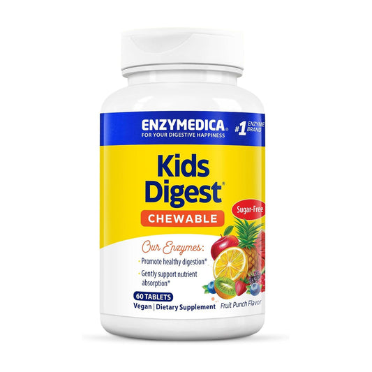 Enzymedica Kids Digest, Chewable Digestive Enzymes, Natural Fruit Punch Flavor, 60 Servings
