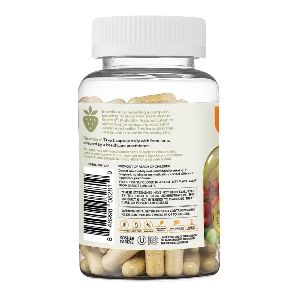 Zahler Multivitamin 50+, Iron-Free Formula + Lutein for Eye Health, 60 Capsules.