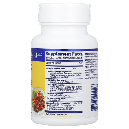Enzymedica Digest Gold + Probiotics, 2-in-1 Formula for Gut Health, Digestive Enzymes & 1.5 Billion Active Probiotic Cultures, 45 Count