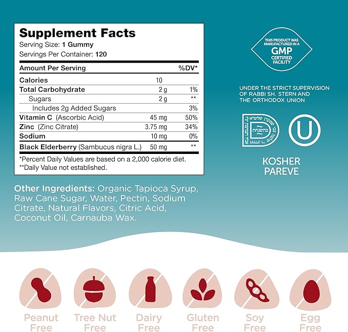 Zahler - Chapter One Immune Support Gummies for Kids & Adults with Vitamins C, Zinc & Black Elderberry (120 Flavored Gummies) Kosher - Made in USA